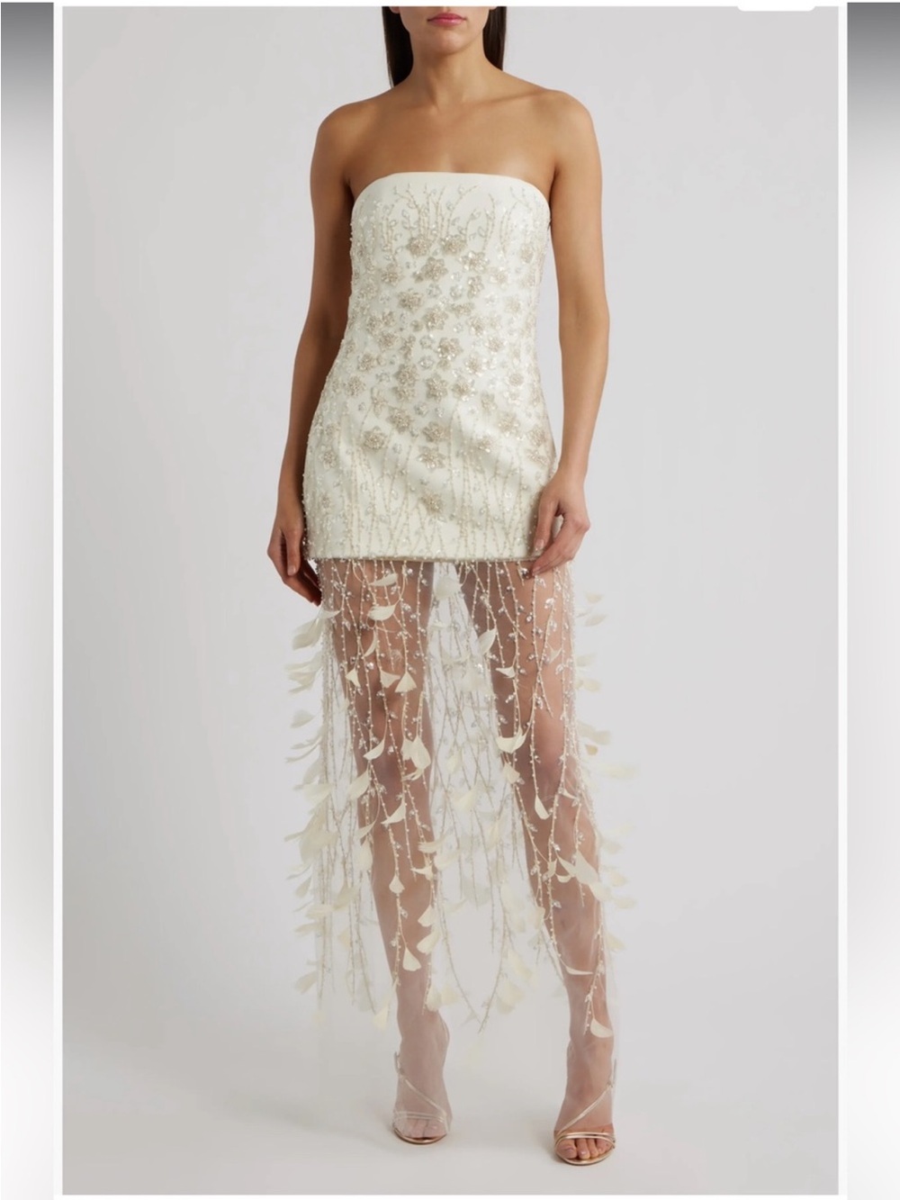 Delfi Collective Salma Bead & Feather Strapless Gown